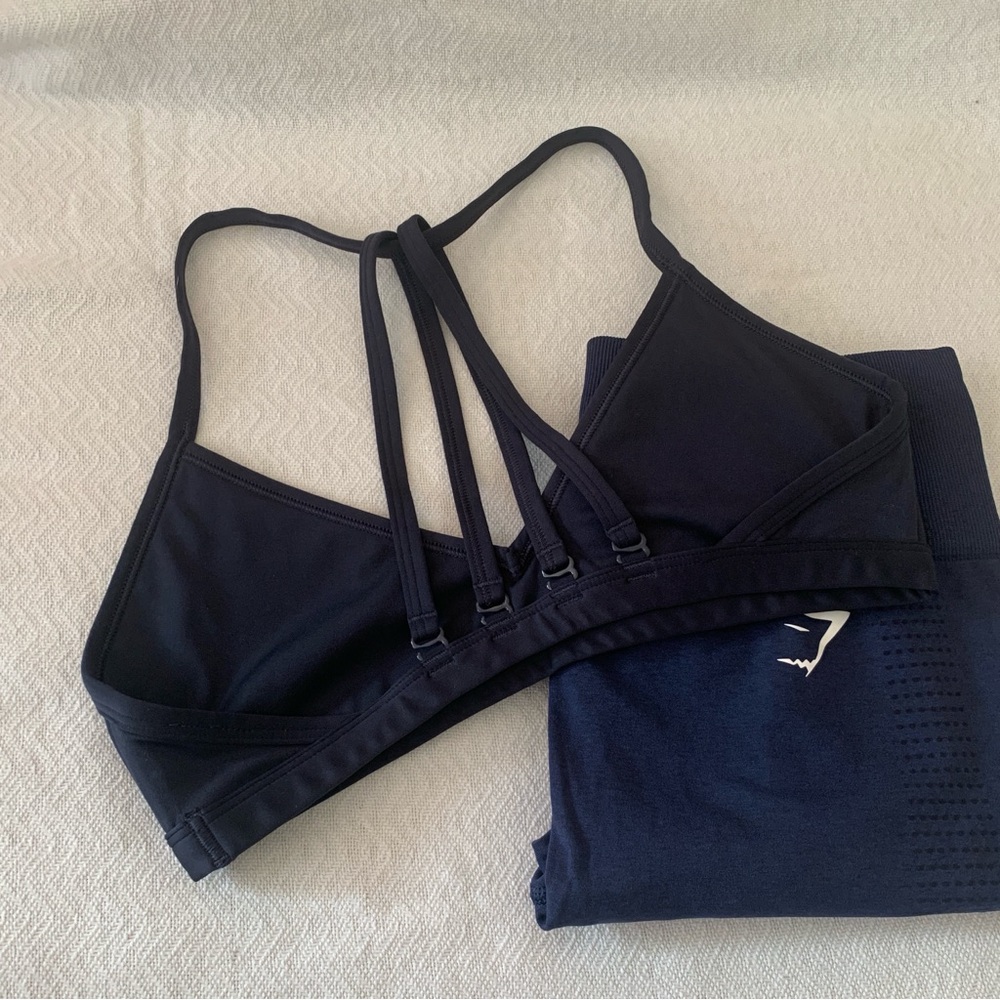 Women’s Medium GYMSHARK Heavy Blue Minimal Sports Bra Vital Seamless Legging Set - Picture 3 of 9
